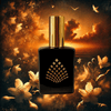 A perfume set against a dreamy, warm-toned background with glowing clouds.