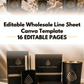 Editable wholesale line sheet Canva template home page.