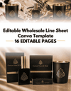 Editable wholesale line sheet Canva template home page.