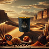 Luxury home fragrance–Nomad candle infused with sicilian mandarin, orris, and musk in a black jar with gold interior.
